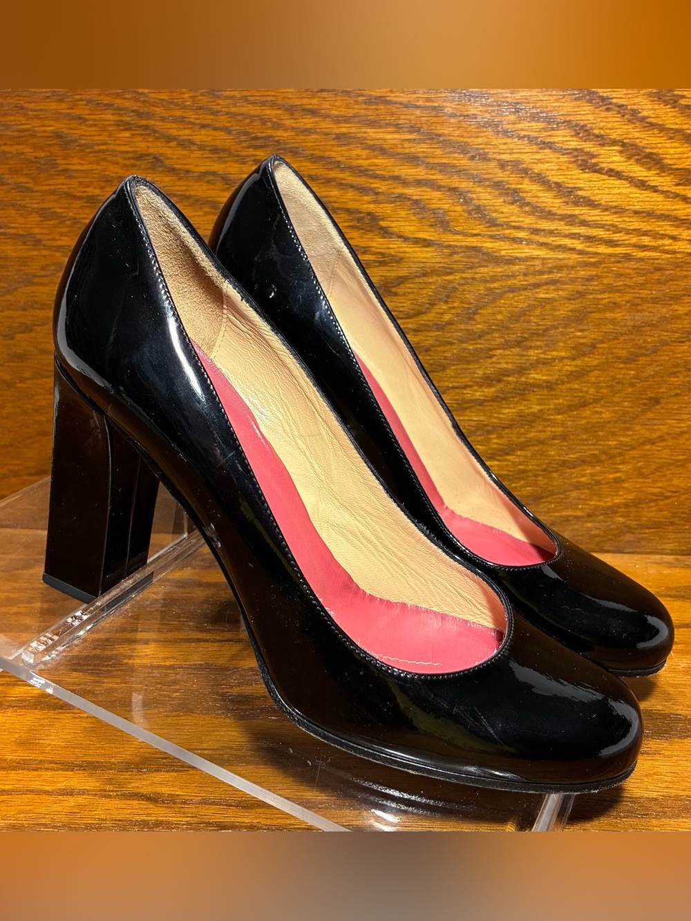 Kate Spade ITALY MADE Black Patent Leather Block Heel Pumps Size 6